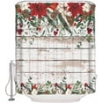 thumbnail image 2 of Polyester Fabric Christmas Poinsettia Shower Curtain, Xmas Botanical Pine Cones Waterproof Bathtub Curtain Bathroom Decor Set with Hooks 72 x 84 Inches, 2 of 6