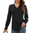 thumbnail image 2 of Camisa de manga larga fruncida, blusa de mujer con escote en V y muescas, blusa con escote en V y muescas, blusa de manga larga fruncida, artesanía excepcional, 2 of 6