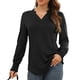 thumbnail image 2 of Camisa de manga larga fruncida, blusa de mujer con escote en V y muescas, blusa con escote en V y muescas, blusa de manga larga fruncida, artesanía excepcional, 2 of 6