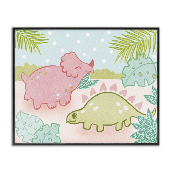 Stupell Industries Eclectic Cute Dinosaurs Pink Green Kids Black Framed Giclee Art, 14 x 11, by Lil' Rue