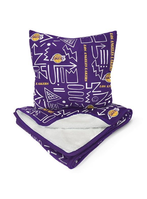 Los Angeles Lakers Doodle Pop Poly Span Blanket and Pillow Combo Set