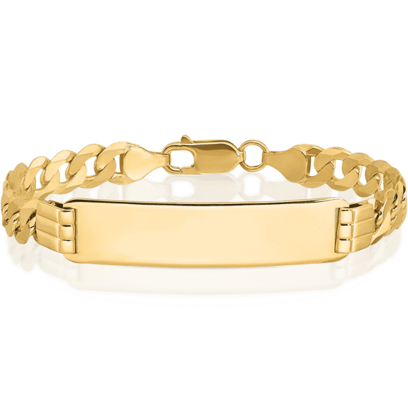 14K Solid Yellow Gold Curb Link Name Bar Identification ID Bracelet