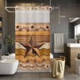 thumbnail image 3 of Country Stars No Hook Shower Curtain with Snap in Liner Vintage Brown Wood Grain Bless Our Home Farmhouses Waterproof Bathroom Shower Curtain with See Through Top Window for Bathtub 36" x 72", 3 of 9