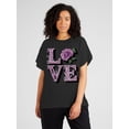 thumbnail image 1 of T-Shirt à Imprimé de Roses pour la Saint-Valentin pour Femme] T-Shirt à Imprimé de Roses Violet pour la Saint-Valentin pour Femme, Col Rond Décontracté, Confortable, Longueur Régulière, avec T-Shirt Graphique Floral pour Printemps/été/automnefather's D, 1 of 8