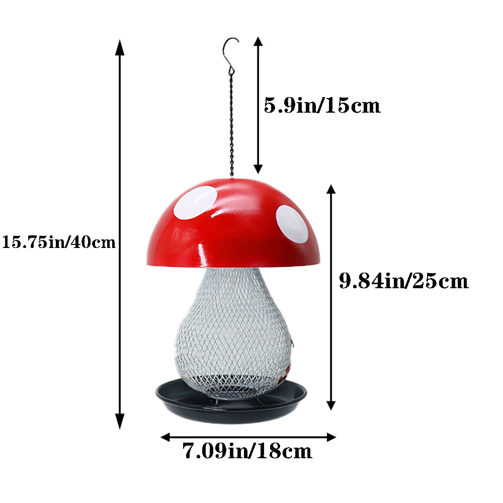 Mushroom Shape Hummingbird Feeder, Red Metal Bird Feeder Outside Hanging Bird Feeder Squirrel Proof Bird Feeder Outdoors and Garden Yard Decoration