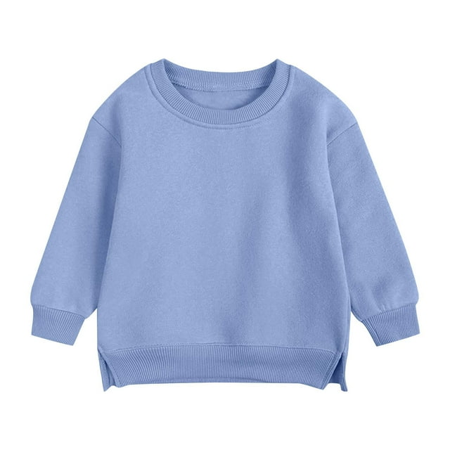Milgrthf Solid Color Sweatshirt for Toddler Kids Boys Girls Long Sleeve Sweater Coat Warm Basic Spring Fall Tops Pullover Light Blue 4 Years