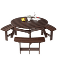 thumbnail image 4 of Glavbiku Outdoor 6 Person Picnic Table,Round Dining Table with 3 Built-in Benches,Umbrella Hole,Brown, 4 of 13