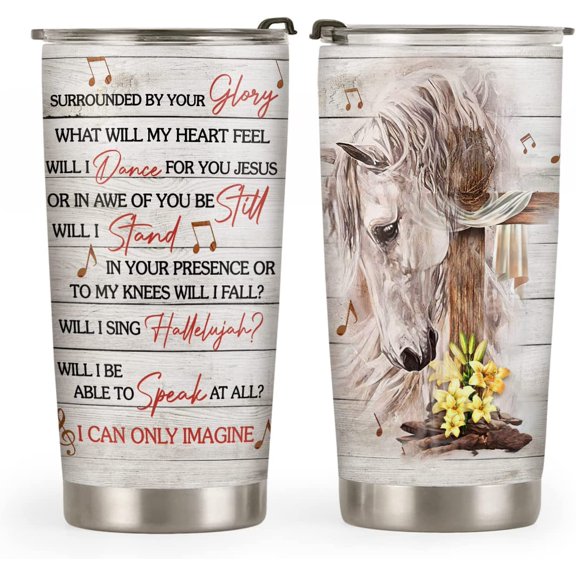 20oz Horse Gifts for Girls, Women, Valentines Day Gifts for Her, Equestrian Gifts, Gifts for Horse Lovers, I Can Only Imagine Faith Horse Tumbler Cup, Insulated Travel Coffee Mug with Lid