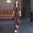 thumbnail image 4 of 2 Pcs/Set Lady Formal Coat Pants Set Long Sleeves Double Buttons Cardigan Mid Length Jacket Loose Straight Wide Leg High Waist Trousers Formal Business Commuting Outfit, 4 of 7