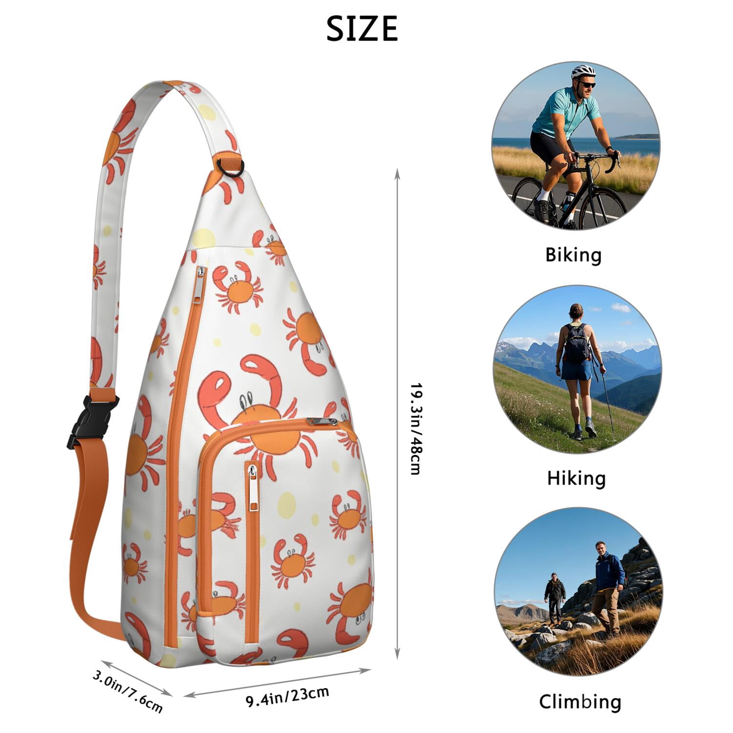 Stylish Crossbody Sling Bag Marine Adorable Crab Crossbody Bag for Travel Adjustable Lightweight Travel Hiking Casual Daypack for Unisex
