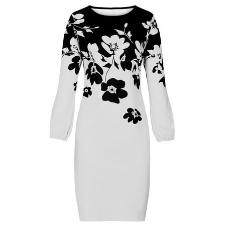 

Lilgiuy Women s Round Neck Long Sleeve Puff Sleeve Dress Clearance Sales Fall Dresses for 2022 Spring Winter