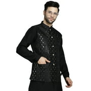 Maple Clothing Men's Sleeveless Modi Jacket Chikankari Indian Mandarin Neck Waistcoat Vest (Black, M)