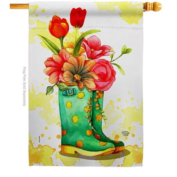 Ornament Collection  Spring Boots Floral Double-Sided Garden Decorative House Flag, Multi Color