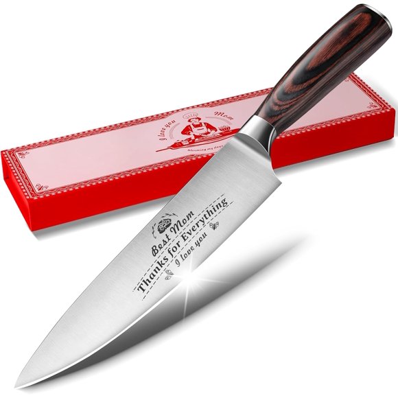 Plys Gifts for Mom Premium 8" German Stainless Steel Chef Knife with Elegant Gift Box, Mother's Day, Birthday - A Thoughtful Kitchen Companion for The Women