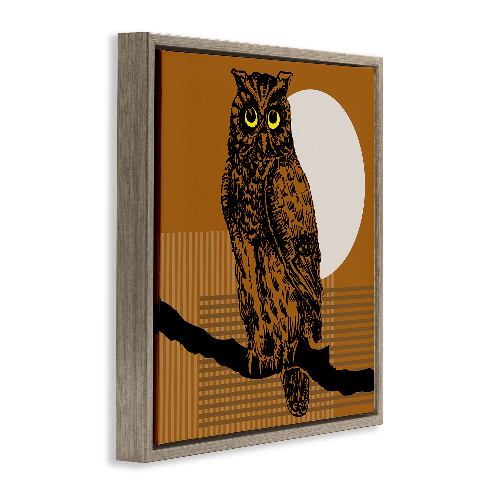 Stupell Industries Owl Perched with Moon Animals & Insects Painting Brown Floater Framed Canvas Art Print Wall Art, 25 x 25