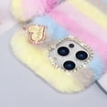 thumbnail image 4 of Compatible with iPhone 14 Pro Max Furry Case with Cute Love Heart Fuzzy Colorful Ball Pendant for Women Girls Cute Plush Case Luxury Bling Diamond Rhinestones Shockproof Protective Cover, 4 of 7