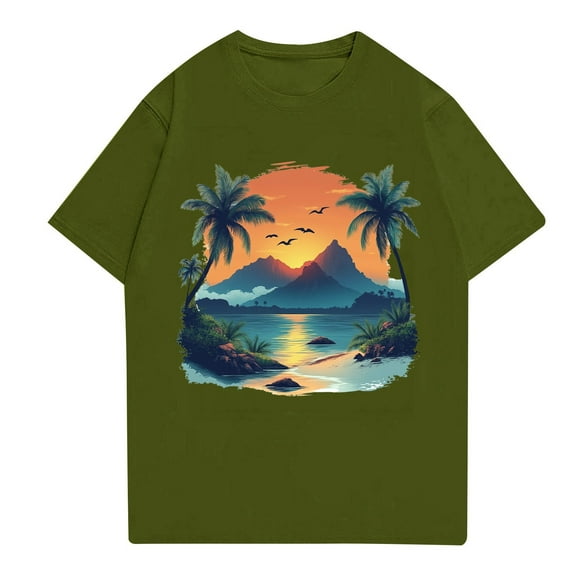 NAMTYQX Summer Shirts for Men Baggy Plus Size Short Sleeve Crewneck Graphic Lightweight Casual Cool Boho Airoft Mens Graphic T-Shirts Army Green Size M