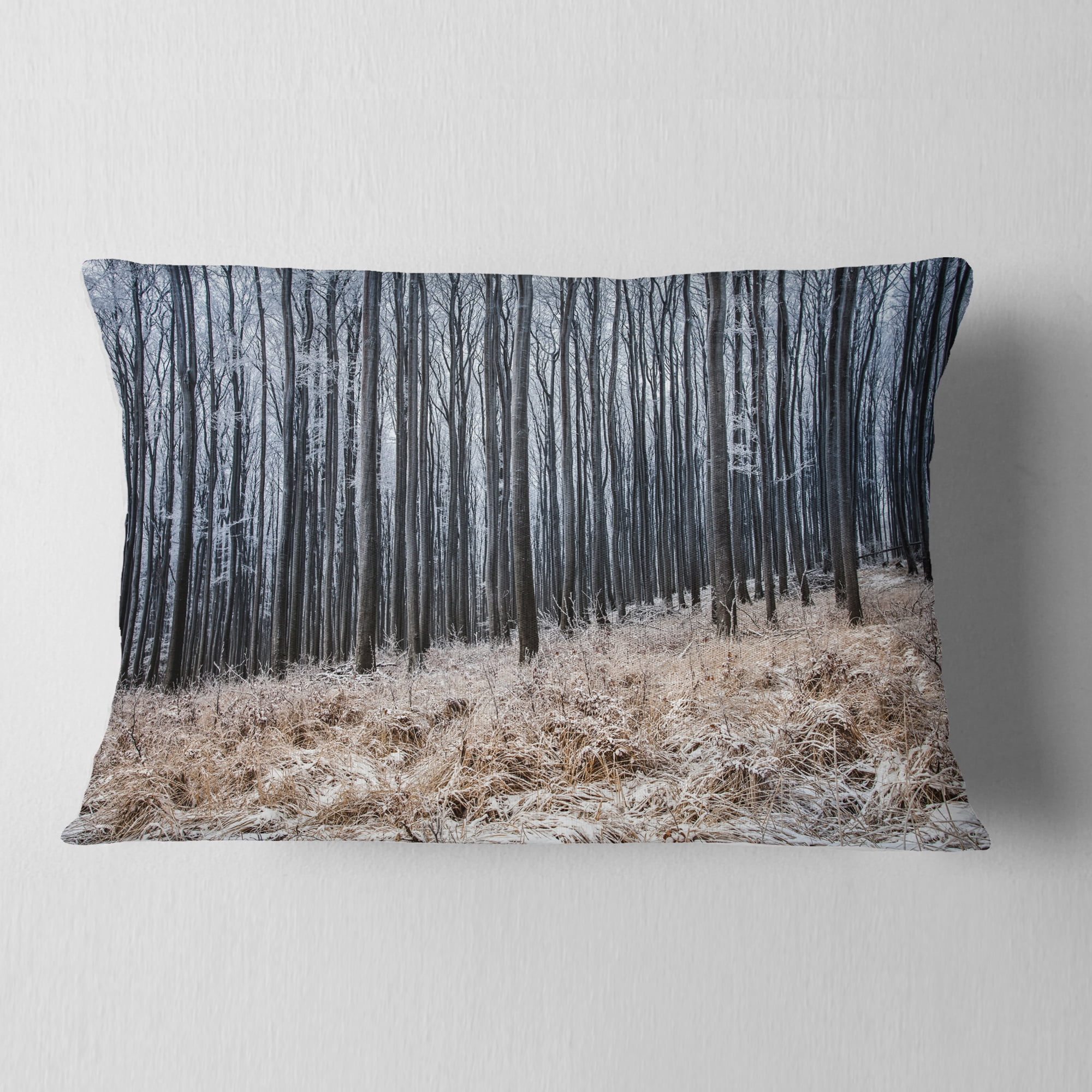 Designart Moody Cold Forest with Thick Woods - Forest Throw Pillow - 12x20
