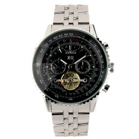 - Automatic Mechanical Mens Wrist Watch Black Stainless Steel Case Date Display