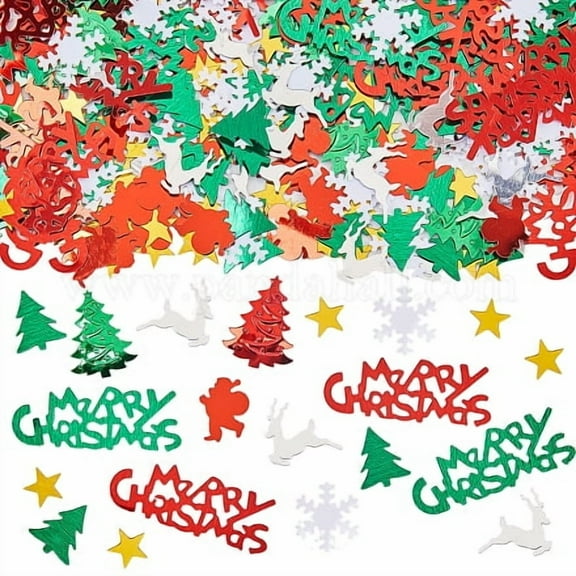 CREATBEAUT 1set 8 sets Christmas Confetti Xmas Confetti Glitters Plastic Colorful Christmas Theme Metallic Foil Sequins Party Table Scatters Glitter Sprinkles Decor