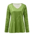 thumbnail image 4 of T-Shirts pour Femmes Imprimé Col en V Manches Longues Blouse Automne Hauts pour Femmes Vert m, 4 of 4