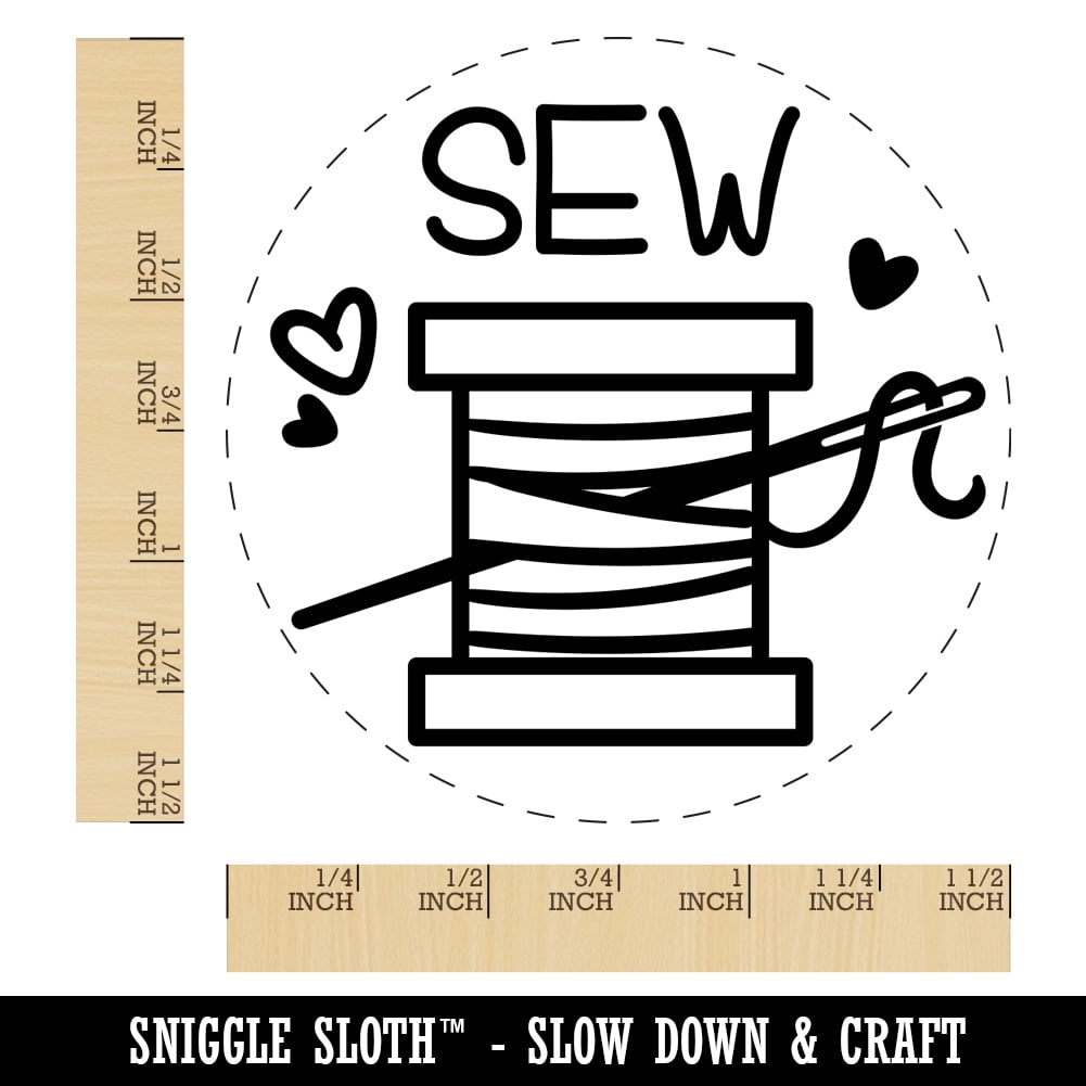 Spool of Thread Sew Sewing Self-Inking Rubber Stamp Ink Stamper - Blue Ink - Large 1-1/2 Inch