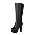 thumbnail image 6 of Platform High Heels Womens Knee High Boots Elegant Prom Dress Tall Boots Side Zipper Round Toe Over the Knee Boots Black 8.5, 6 of 6