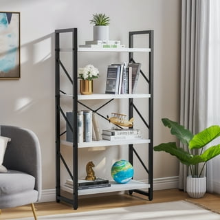 BON AUGURE Rustic Ladder Bookshelf, 4 Tier Industrial Ladder Shelf  Bookcase, Standing Leaning Book Shelves for Living Room (Dark Gray Oak)