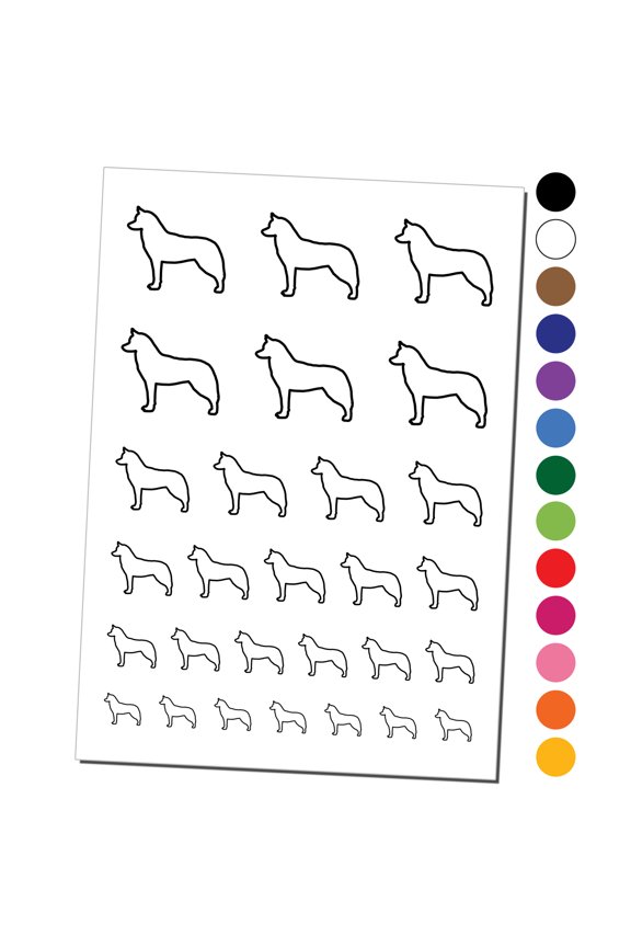 Siberian Husky Dog Outline Water Resistant Temporary Tattoo Set Fake Body Art Collection - Orange