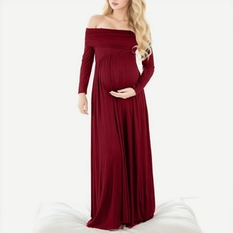 24seven Comfort Apparel V-Neck Long Sleeve Maternity Maxi Dress