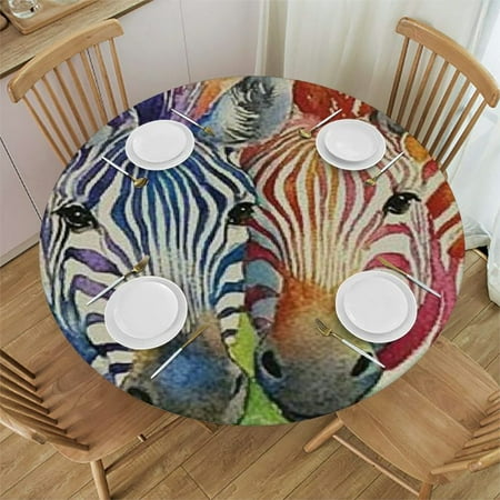 

SHERONV Zebras Watercolor Painting Round Table Cover Stain Resistant Washable 100% Polyester Table Cloth Kitchen Dining Wedding Parties 54 -58