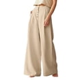 thumbnail image 2 of Pantalones Anchos Pantalones de pierna ancha para mujer Pantalones casuales de cintura alta de algodón con bolsillos (Caqui XXL) Cgtredaw Para estrenar, 2 of 6