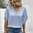 thumbnail image 2 of Work Office Blouses for Women Lace Crochet V Neck Elegant Tshirts Solid Bell Sleeve Basic Tops Casual Summer Tunics, 2 of 7