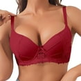 thumbnail image 2 of Fatuov Lace Wire Bras for Women Full Coverage Push Up Soft T-Shirt Bra for Casual, Supportive Solid Color Underwear 32C, Red, 2 of 5