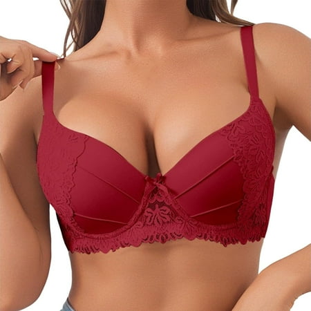Hurxie Womens Bra Push Up No Underwire Lace Support Full Coverage Bra Red 85D