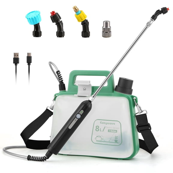 Battery Powered Sprayer 2.1 Gallon,2026 New Electric Garden Sprayer with USB Rechargeable Handle,3 Mist Nozzles, Retractable Wand, Adjustable Shoulder Strap,Weed Sprayers in Lawn & Garden