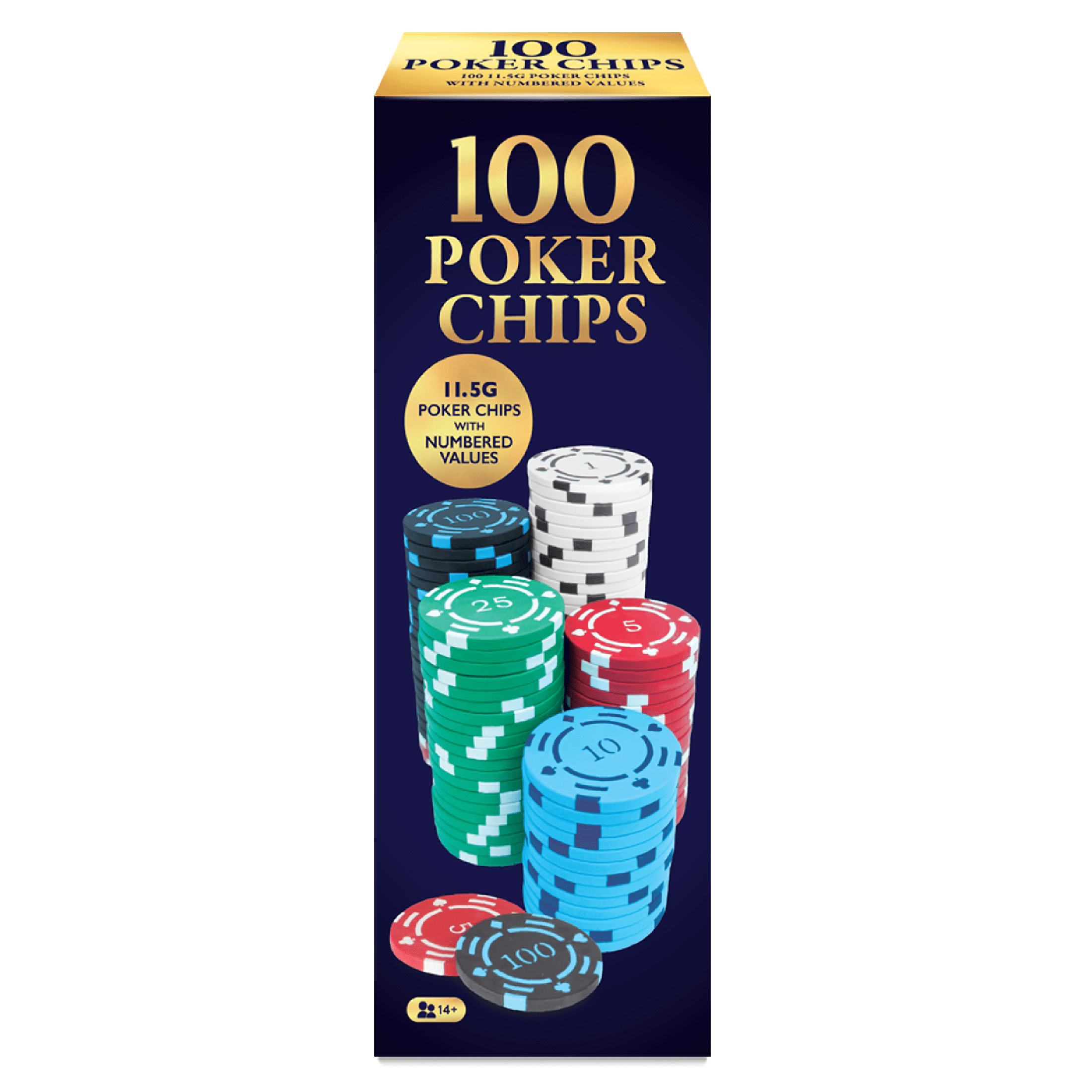 Classic Games, 100 Piece Premium Clay-Feel Poker Chips in 5 Colors with Storage Tray, Game Night and Family Fun, Ages 14 and over