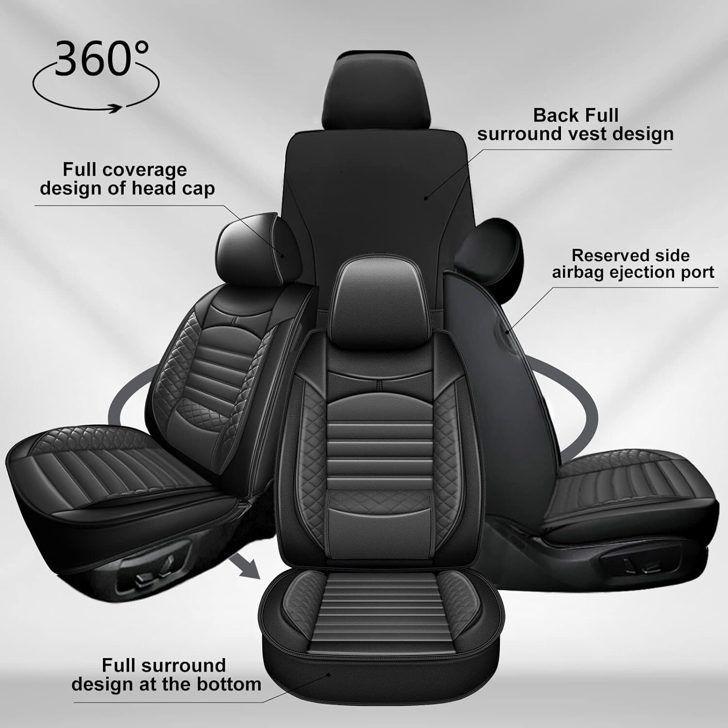 AOMSAZTO Fit for Toyota 4runner 2003-2024 Car Seat Cover 5-seat Faux Leather Full Set Compatible Airbag ：Black+Gray