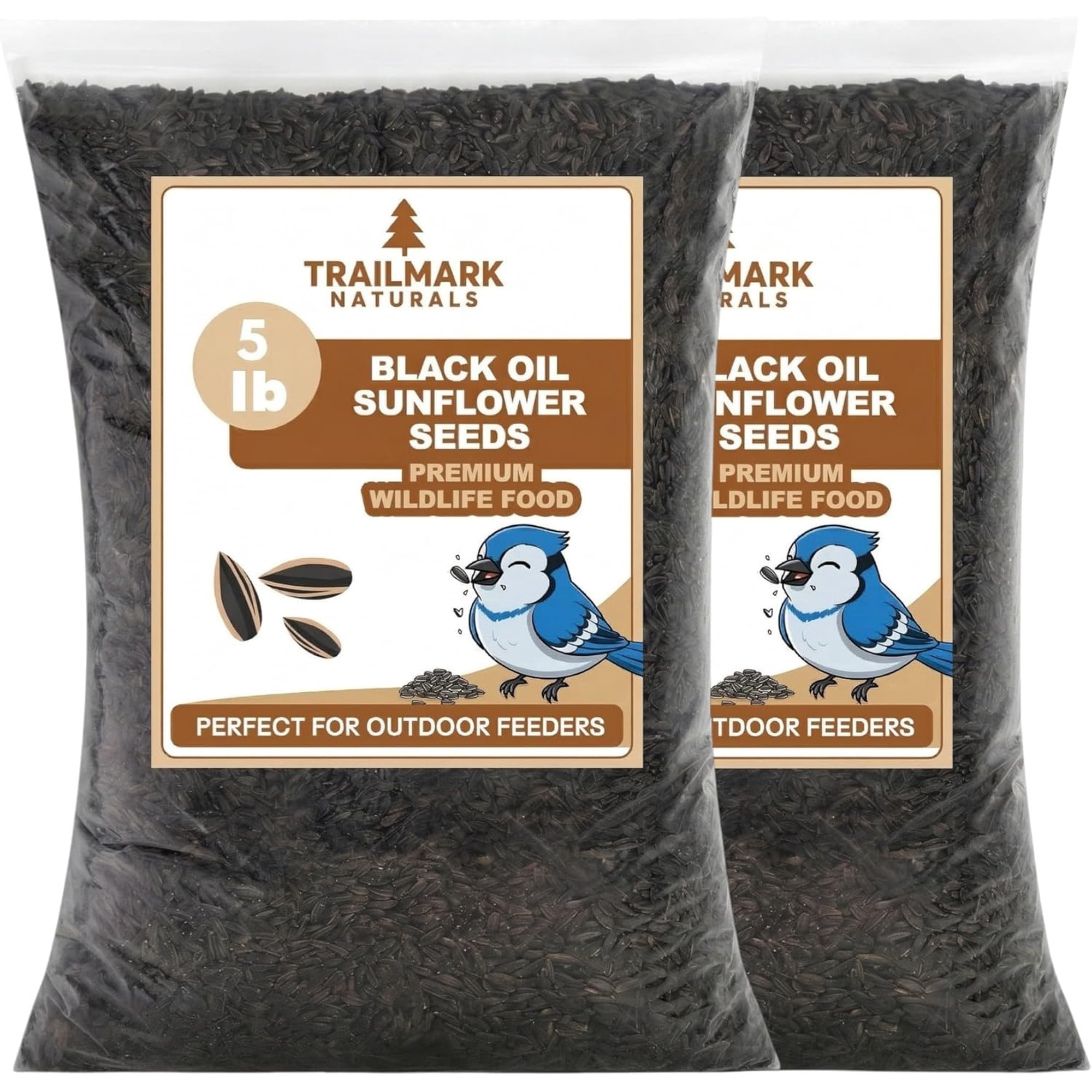 Trailmark Naturals 2 Pack Of 5 LB- Black Oil Sunflower Seeds, Wild Bird Food for Backyard Feeders, 10 Lbs Total