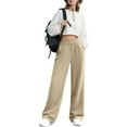 thumbnail image 2 of AINIYS Women's Wide Leg Knit Pants Elastic Waist Flowy Trousers for Casual Street Daily Wear Khaki S, 2 of 9