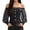 Black, variant on Women's Denim Shirt Off Shoulder Sheer Mesh Puff Long Sleeve Slim Fit Button Down Shirts Casual Elegant Denim Top Dark Blue 2XL