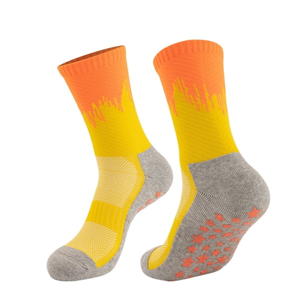Calcetines deportivos de algodón peinado hasta media pantorrilla para hombre, antibacterianos, calcetines para correr, paquete de 2, amarillo-naranja + blanco-azul.