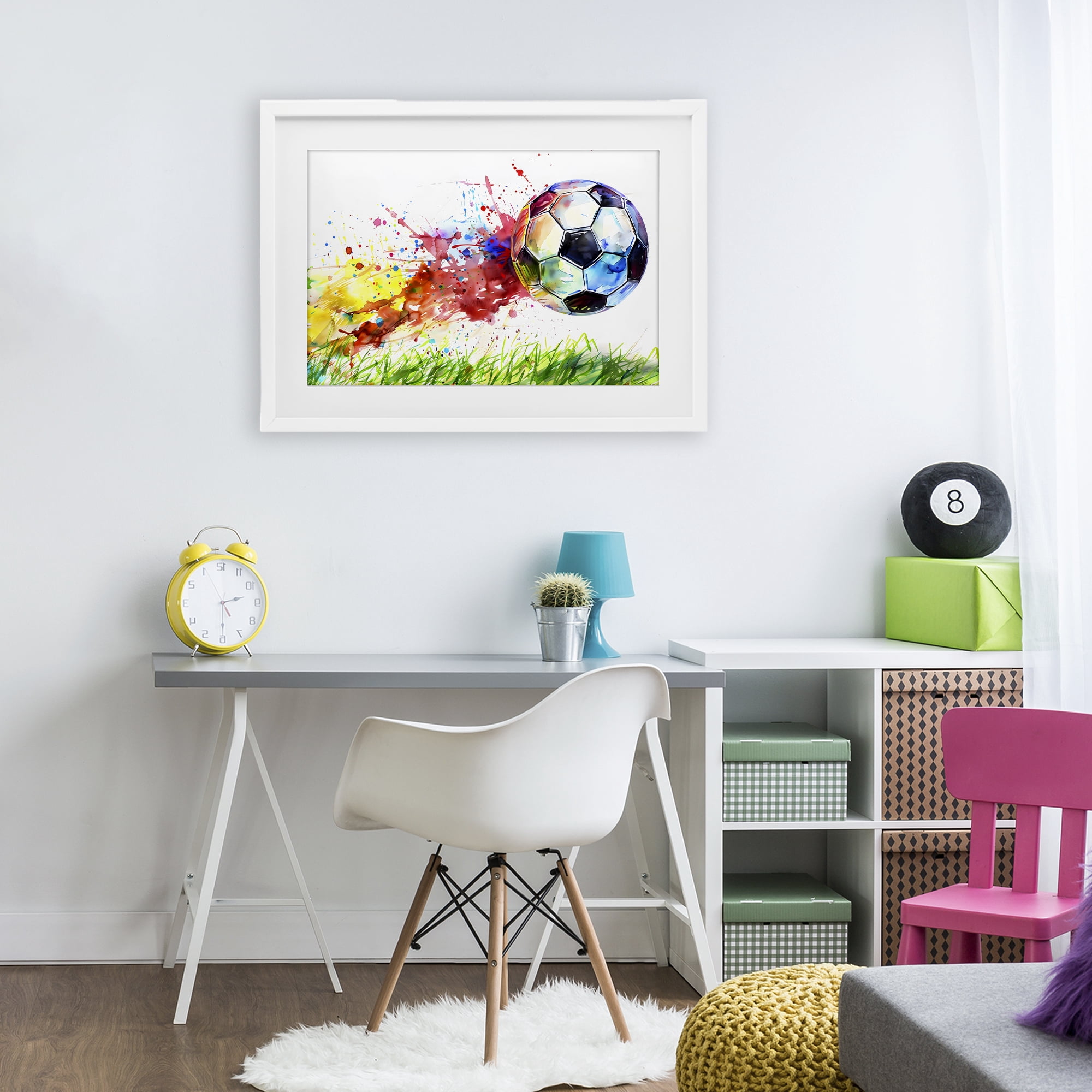 Stupell Industries Watercolor Soccer Ball in Motion White Framed Print Under Glass, design by Creative Studio