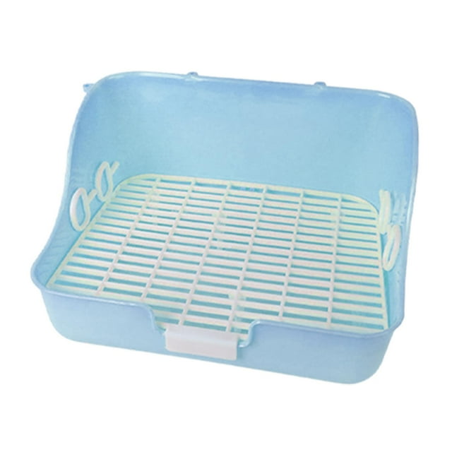 Caja de arena para conejos, jaula para mascotas para limpiar en interiores con cajón, inodoro para erizos azul