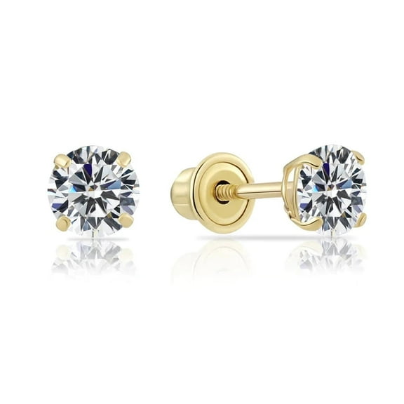 Paris Jewelry 18k Yellow Gold Round CZ Stud Earrings - Screw back Plated