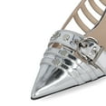 thumbnail image 4 of YDN Women Pointed Toe Cutout Strappy Pumps Metal Studded Buckle Kitten Low Heels Formal Work Event Date Shoes Size 7 Silver, 4 of 5