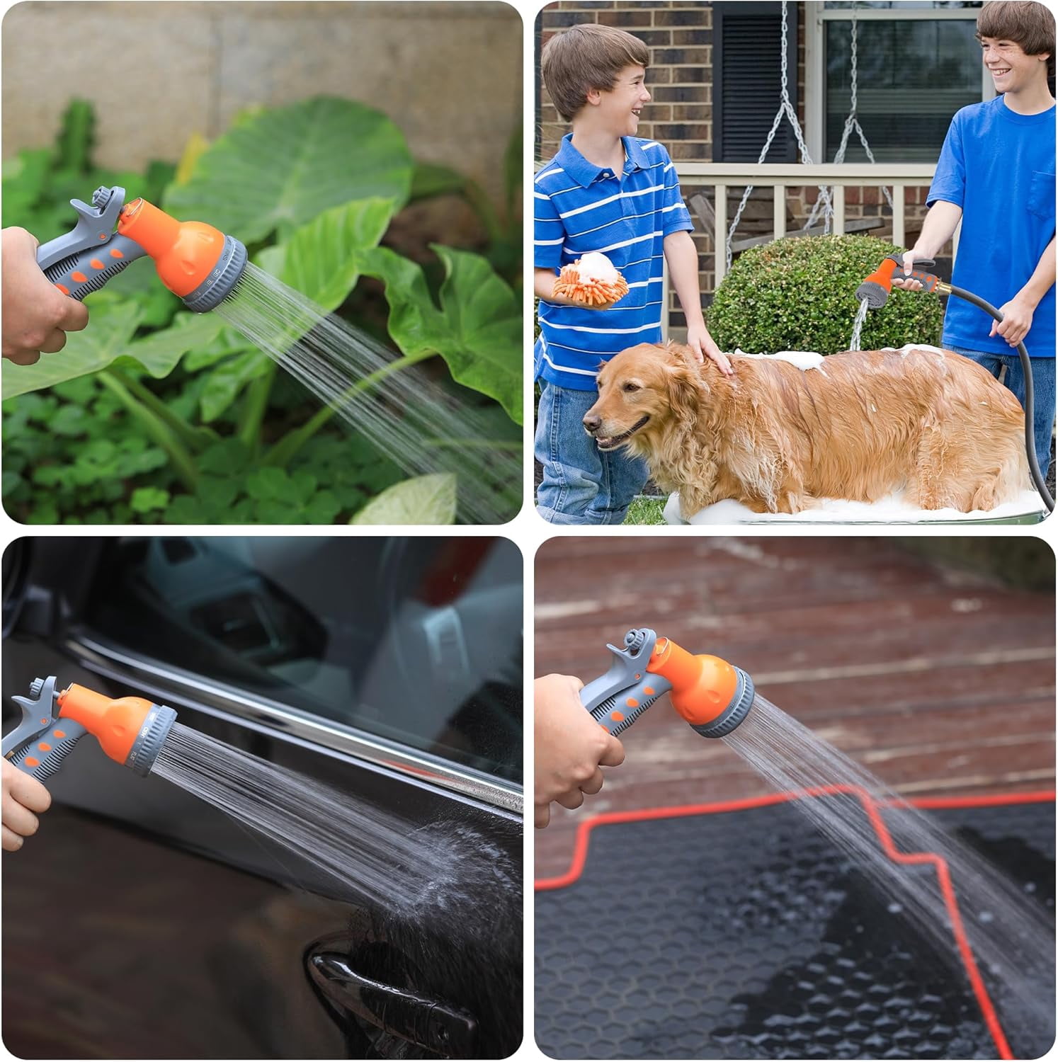 Riedhoff Garden Hose Reel 100' x 1/2", 9 Function Nozzle, 180° Swivel Wall Mount, Gray & Orange