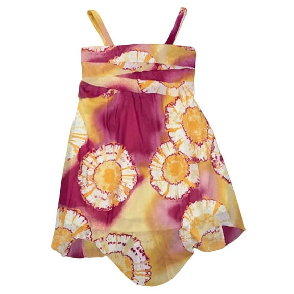 Hype Big Girl's Sleeveless Yellow/Magenta Dress - Medium (8)