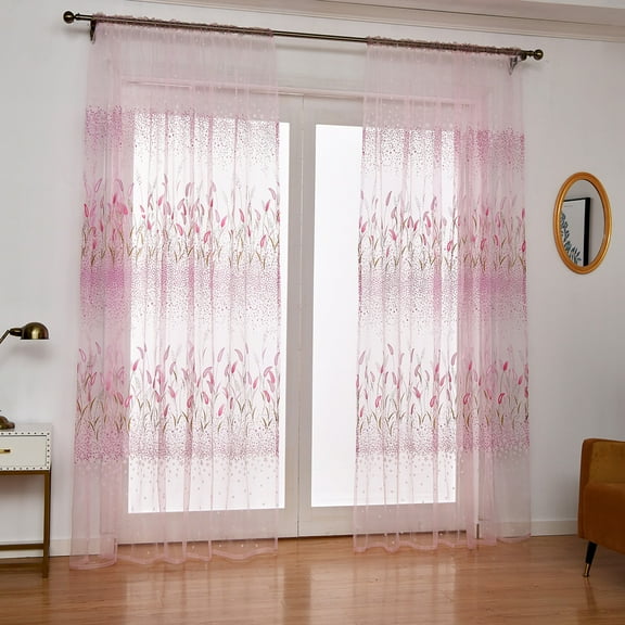 Vikakiooze Leaves Sheer Curtain Tulle Window Treatment Voile Drape Valance 1 Panel Fabric