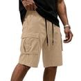 thumbnail image 2 of CCRFTGI Men's Casual Cargo Shorts Drawstring Elastic Waist Shorts Summer Work Shorts with Pockets Khaki L, 2 of 6